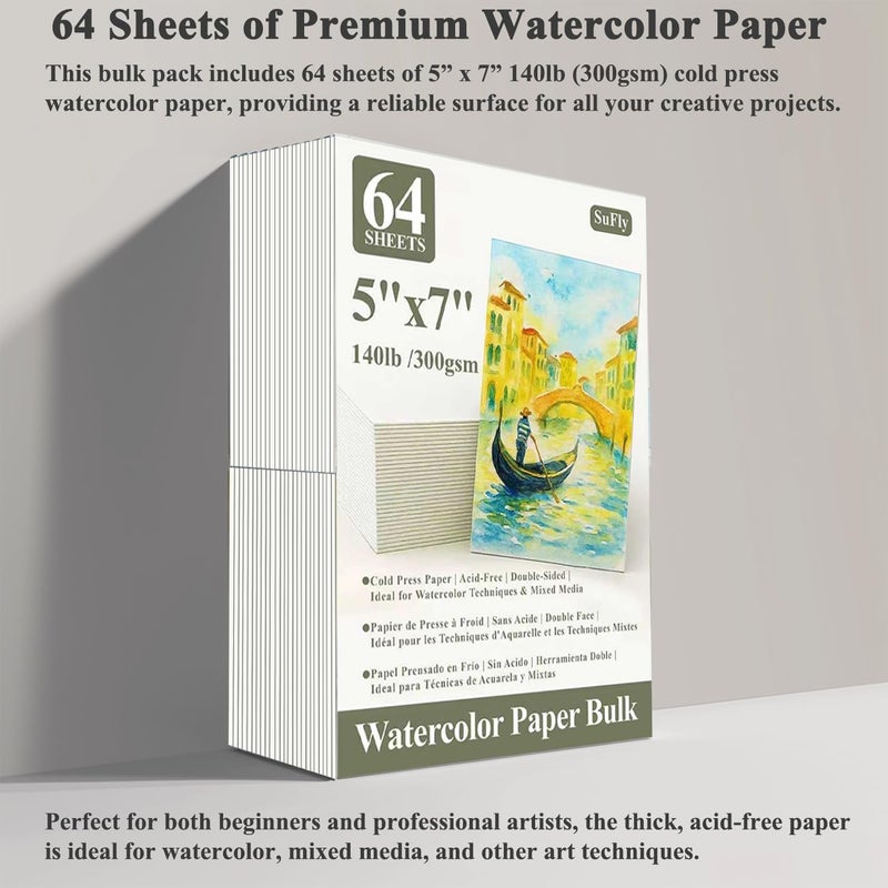 SUNFLY Water Color Paper Pad 5"x7" - 64 Sheets 140lb Cold Press Watercolor Paper Bulk, Water Color Paint Paper for Kids & Artists, White Painting Paper for Watercolor, Acrylic. - Image 4